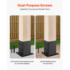 VEVOR 6x6 Post Base 4 Pcs, Inner Size 5.6x5.6 inch / 142x142 mm Post Brackets, Heavy Duty Carbon Steel Decking Posts
