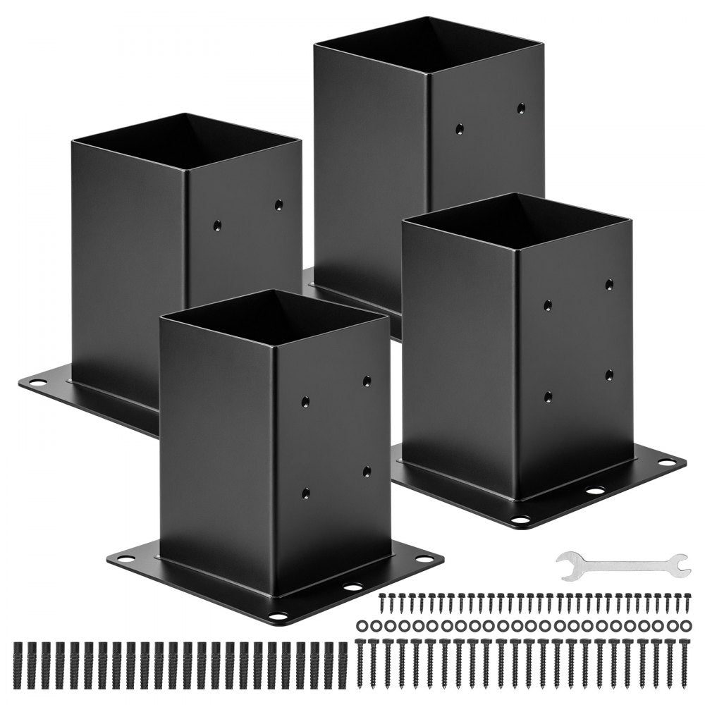 VEVOR 6x6 Post Base 4 Pcs, Inner Size 5.6x5.6 inch / 142x142 mm Post Brackets, Heavy Duty Carbon Steel Decking Posts