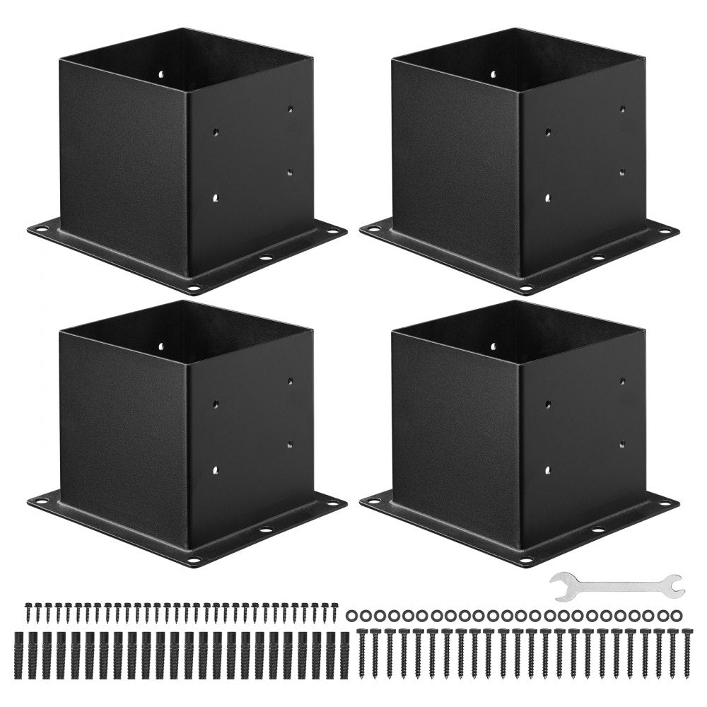 VEVOR 4x4 Post Base 4 Pcs, Inner Size 3.6x3.6 inch / 92x92 mm Post Brackets, Heavy Duty Carbon Steel Decking Posts