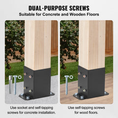 VEVOR 4x4 Post Base 4 Pcs, Inner Size 3.6"x3.6" Post Base Brackets, Heavy Duty Powder-Coated Post Anchor Matte Black