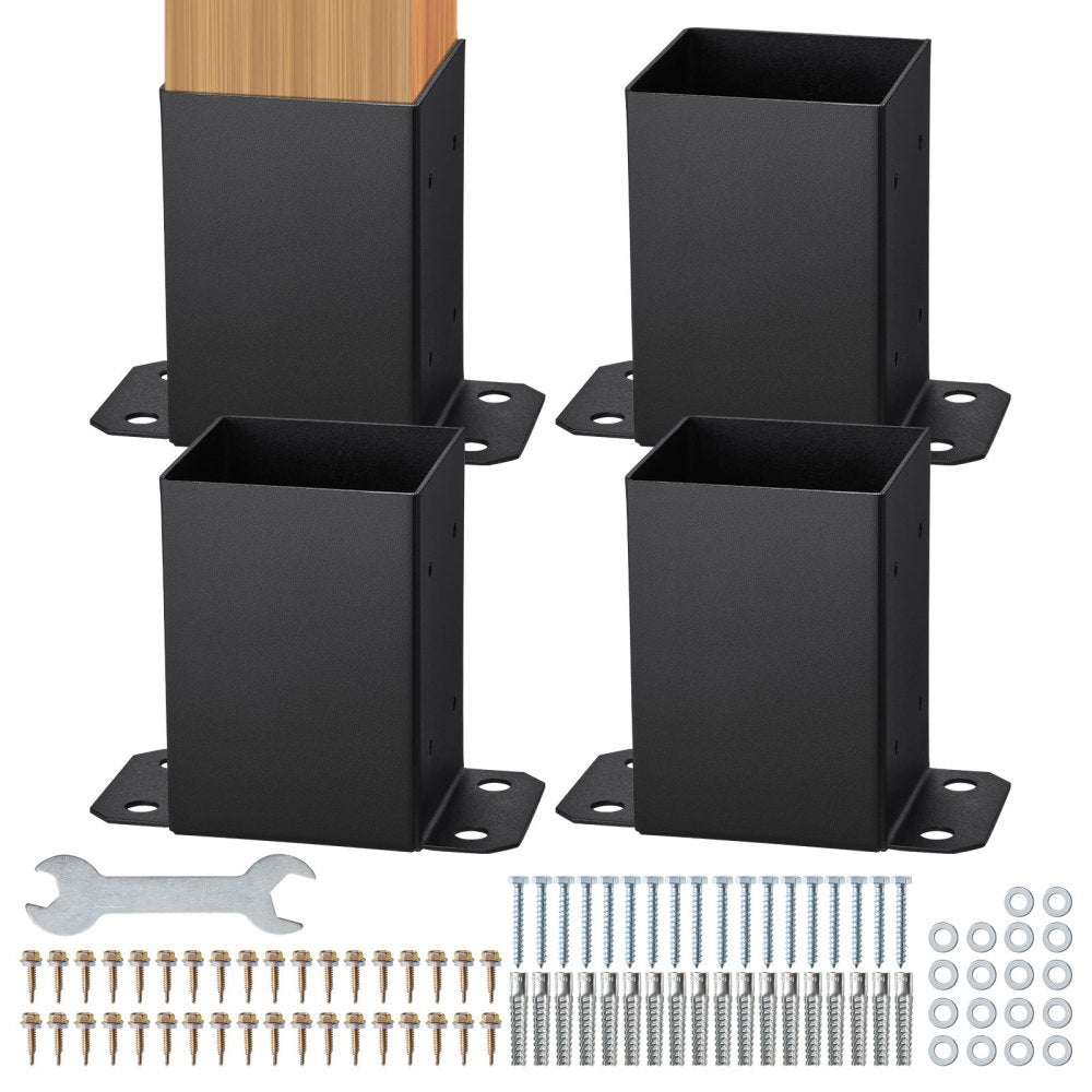 VEVOR 4x4 Post Base 4 Pcs, Inner Size 3.6"x3.6" Post Base Brackets, Heavy Duty Powder-Coated Post Anchor Matte Black