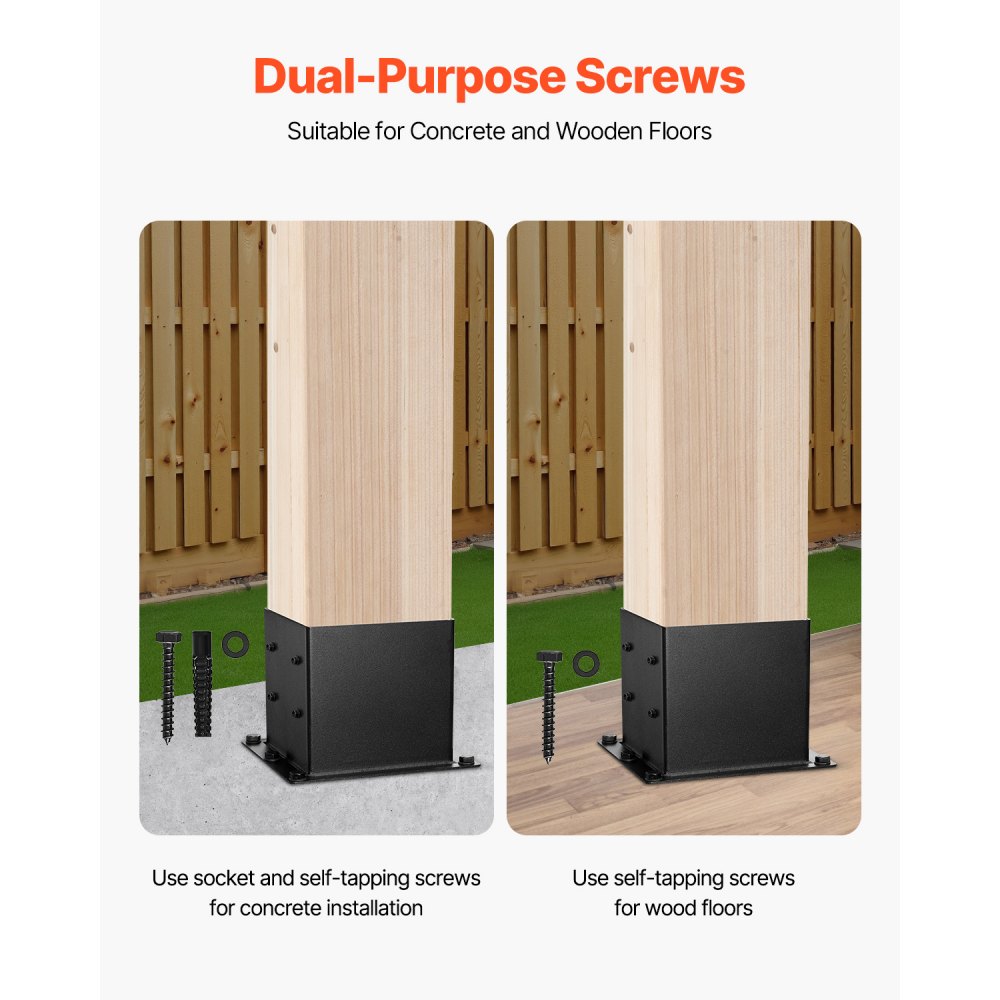 VEVOR 4x4 Post Base 8 Pcs, Inner Size 3.6x3.6 inch / 92x92 mm Post Brackets, Heavy Duty Carbon Steel Decking Posts