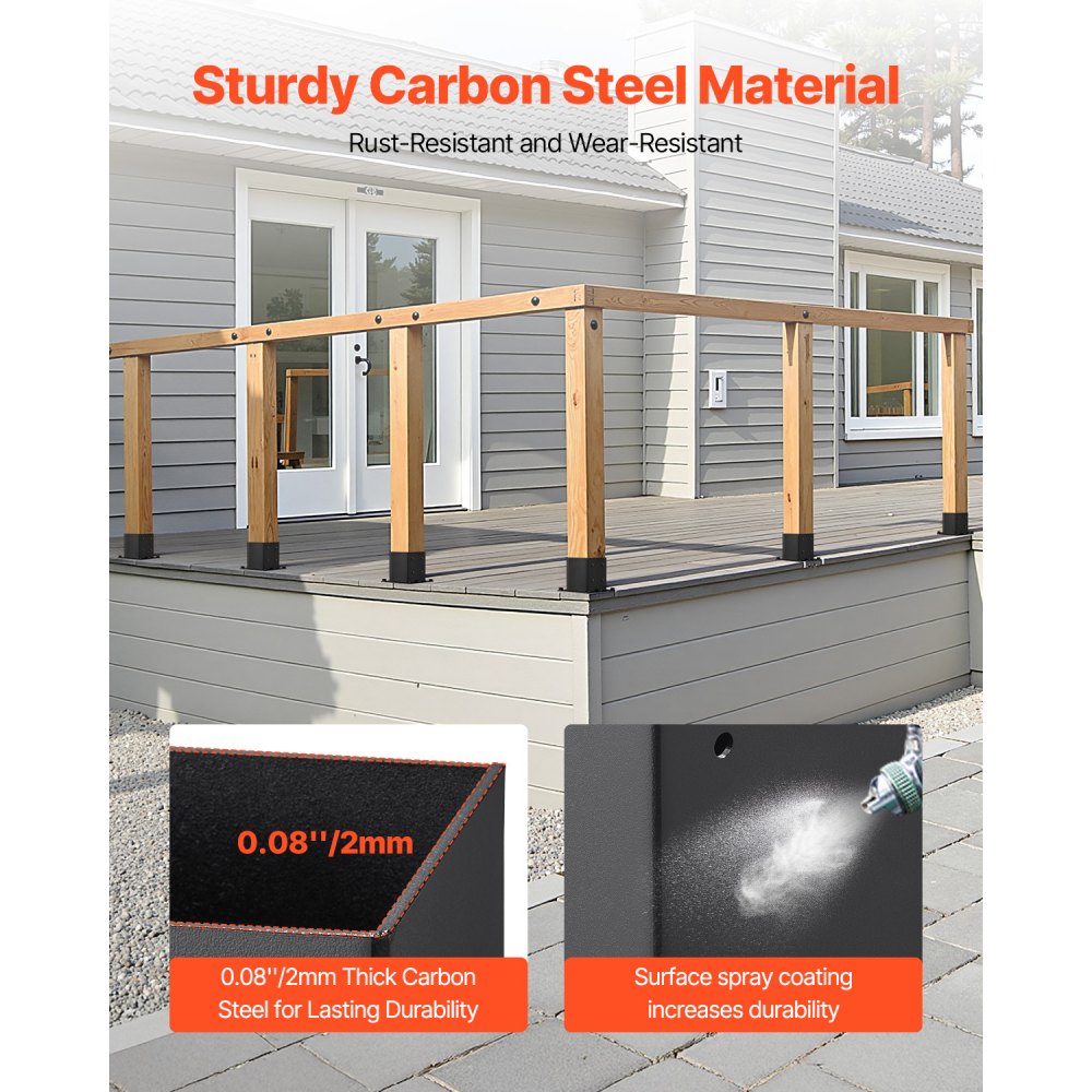 VEVOR 4x4 Post Base 8 Pcs, Inner Size 3.6x3.6 inch / 92x92 mm Post Brackets, Heavy Duty Carbon Steel Decking Posts