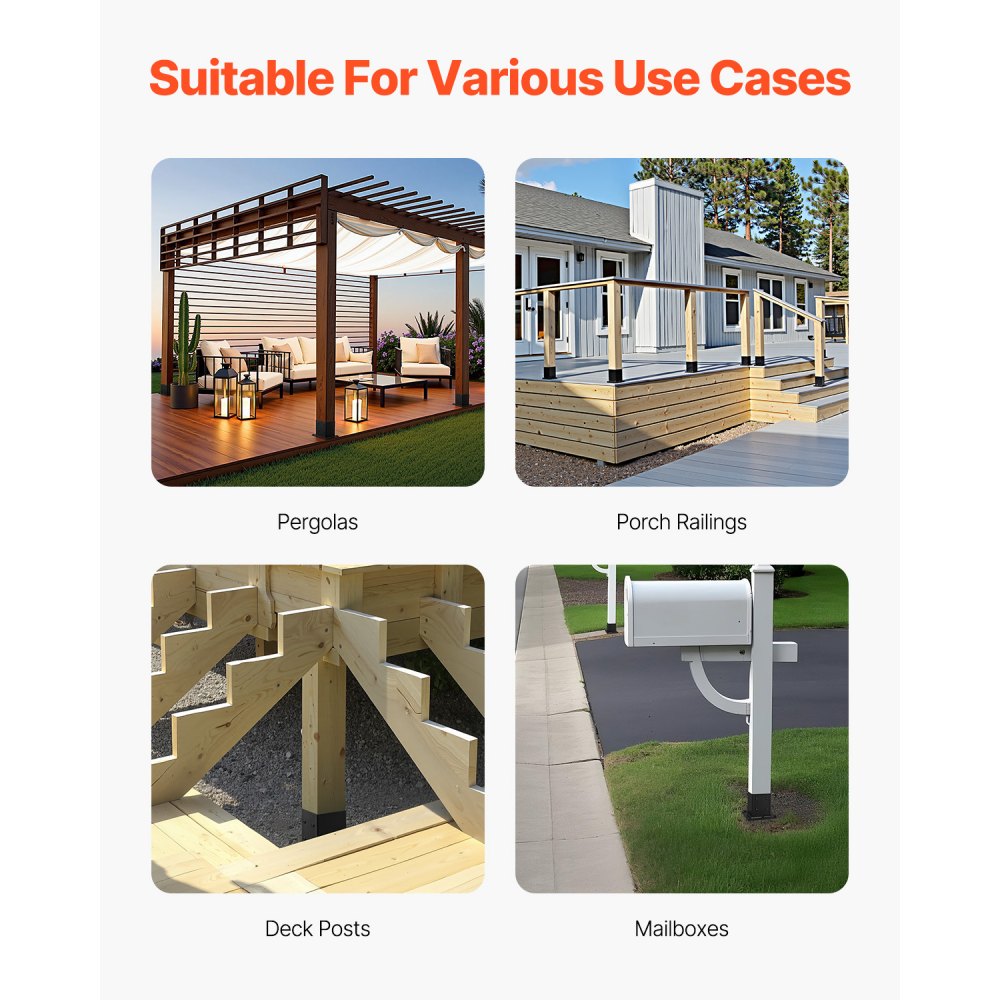 VEVOR 4x4 Post Base 8 Pcs, Inner Size 3.6x3.6 inch / 92x92 mm Post Brackets, Heavy Duty Carbon Steel Decking Posts