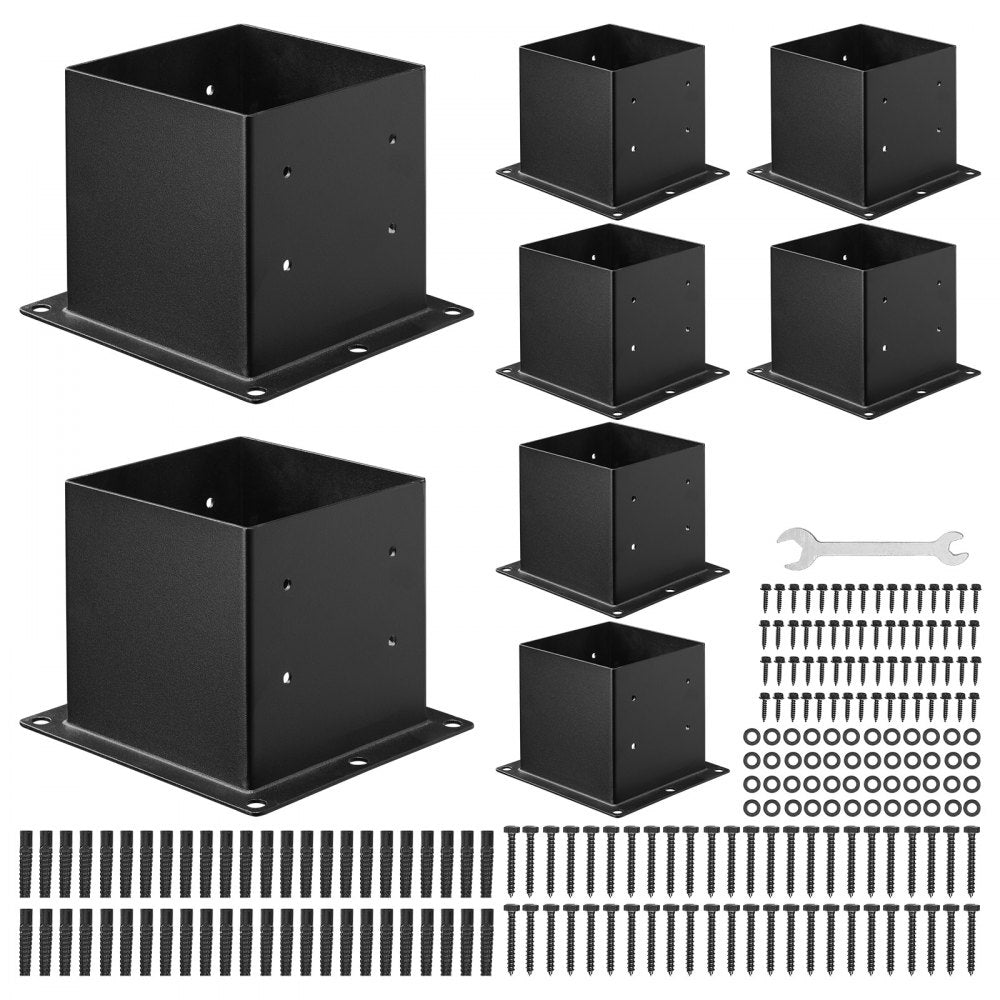 VEVOR 4x4 Post Base 8 Pcs, Inner Size 3.6x3.6 inch / 92x92 mm Post Brackets, Heavy Duty Carbon Steel Decking Posts