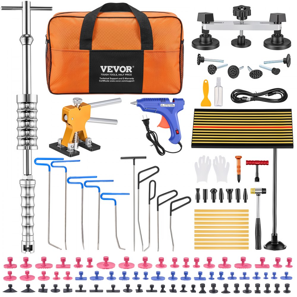 VEVOR Paintless Dent Removal Rods, 89 PCS Paintless Dent Repair Tools, Golden Lifter Puller Car Dent Repair Kit, Glue