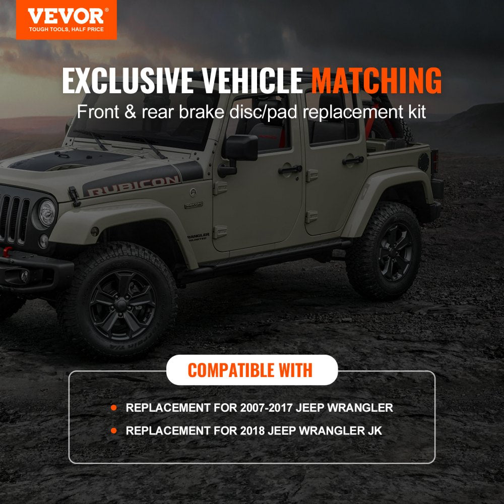 VEVOR Front and Rear Brake Kit Compatible with 2007-2017 Jeep Wrangler, Drilled and Slotted Brake Rotors Ceramic Brake