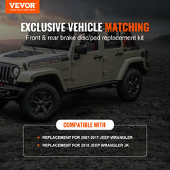 VEVOR Front and Rear Brake Kit Compatible with 2007-2017 Jeep Wrangler, Drilled and Slotted Brake Rotors Ceramic Brake