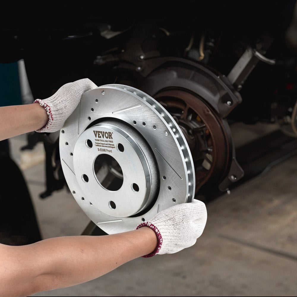 VEVOR Front and Rear Brake Kit Compatible with 2007-2017 Jeep Wrangler, Drilled and Slotted Brake Rotors Ceramic Brake