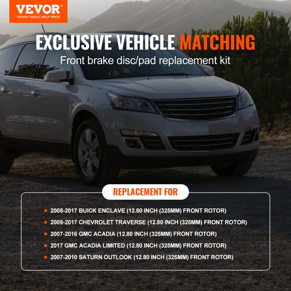 VEVOR Front Brake Kit Compatible with 2007-2017 Chevy Traverse, Buick Enclave, GMC Acadia, Saturn Outlook, Drilled and