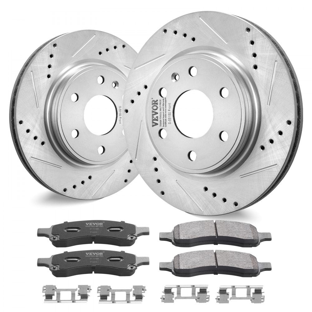VEVOR Front Brake Kit Compatible with 2007-2017 Chevy Traverse, Buick Enclave, GMC Acadia, Saturn Outlook, Drilled and