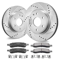 VEVOR Front Brake Kit Compatible with 2007-2017 Chevy Traverse, Buick Enclave, GMC Acadia, Saturn Outlook, Drilled and