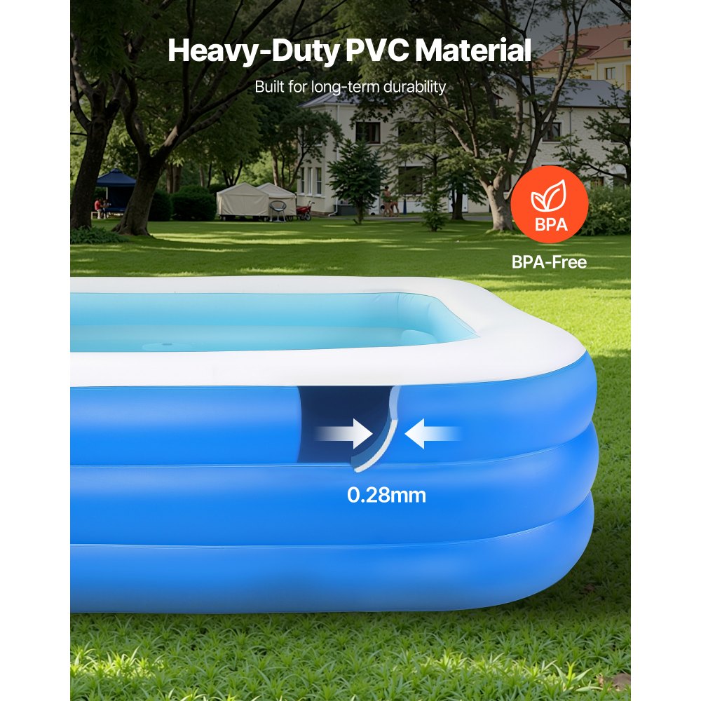 VEVOR Inflatable Pool, 118 x 67 x 20 inch Large Inflatable Swimming Pool, Family Large Swimming Pools with Repair