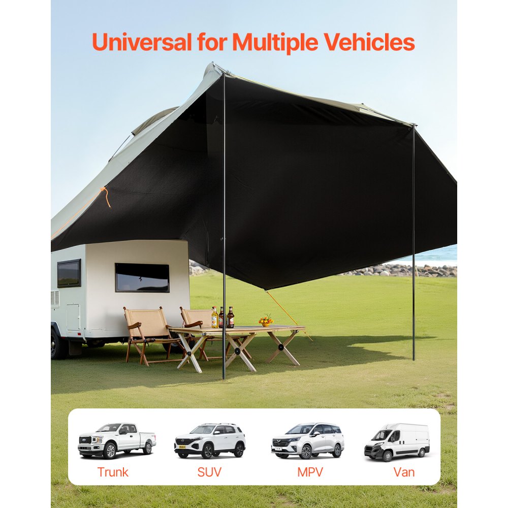 VEVOR Vehicle Awning, Large 10' x 7' Shade Coverage Car Side Awning, PU2000mm UV50+ Car Awning with Extended Side