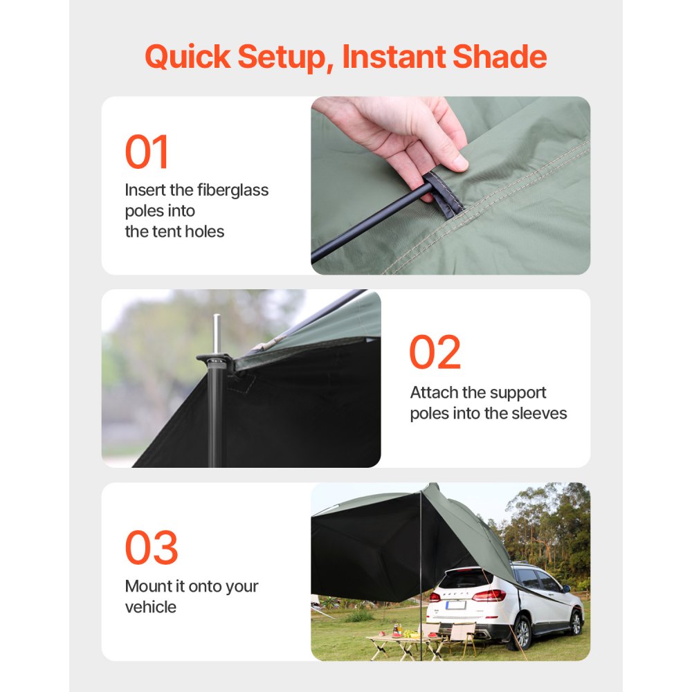 VEVOR Vehicle Awning, Large 10' x 7' Shade Coverage Car Side Awning, PU2000mm UV50+ Car Awning with Extended Side