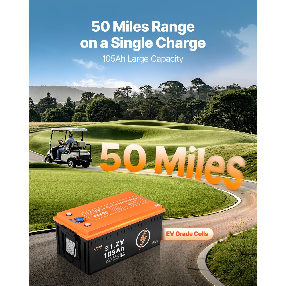 VEVOR 48V 105Ah Golf Cart Lithium Battery, 48 Volt Golf Cart Battery with 200A BMS, LCD Monitor and Mobile APP, LiFePO4