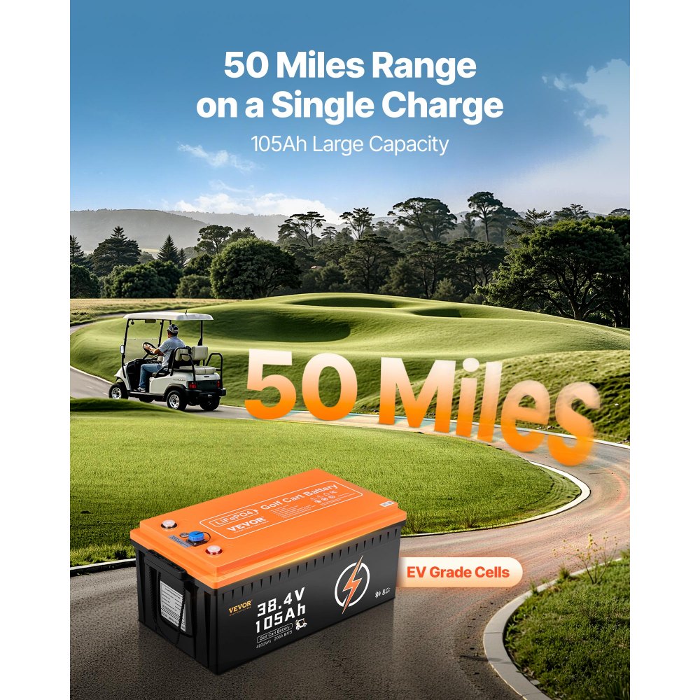 VEVOR 36V 105Ah Golf Cart Lithium Battery, 36 Volt Golf Cart Battery with 200A BMS, LCD Monitor and Mobile APP, LiFePO4