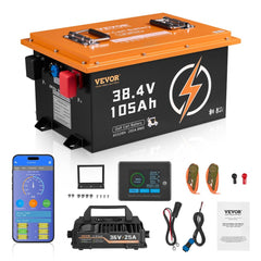 VEVOR 36V 105Ah Golf Cart Lithium Battery, 36 Volt Golf Cart Battery with 200A BMS, Touch Monitor and Mobile APP