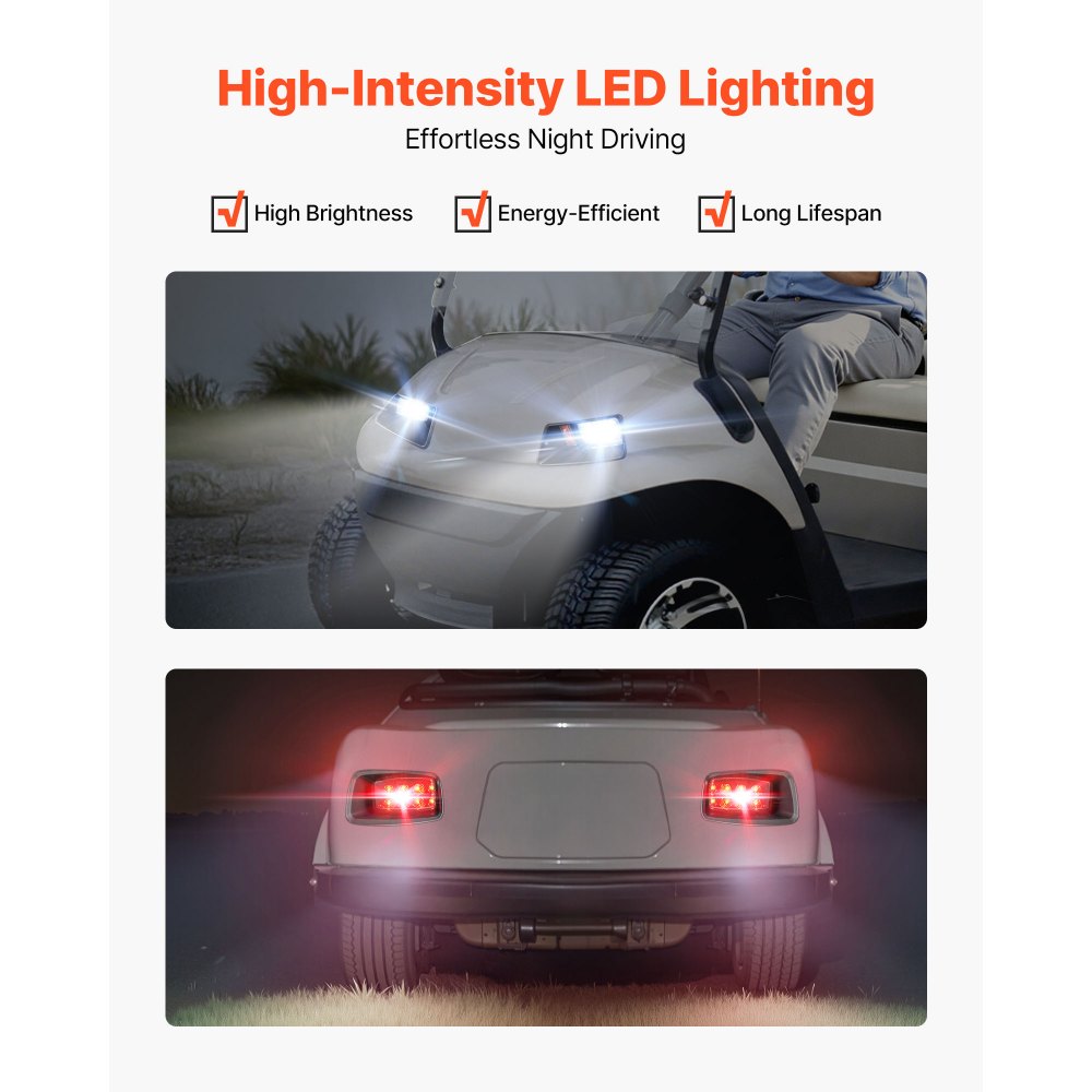 VEVOR Golf Cart Light Kit, 12V, LED Headlight and Taillight Kit with Wiring Harness, Switch, Zip Ties, ABS Housing