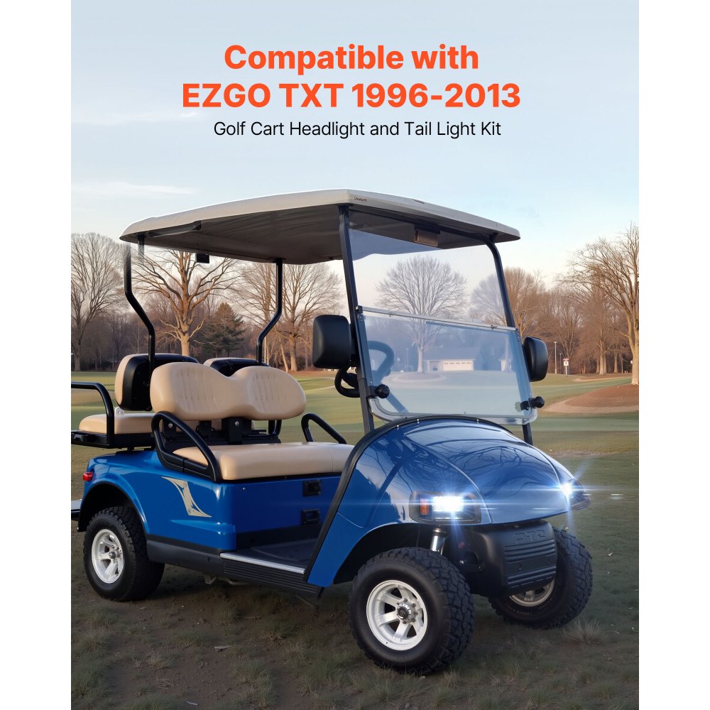 VEVOR Golf Cart Light Kit, 12 Volt, LED Headlight and Tail Light Kit with Wiring Harness, Switch, Zip Ties, ABS
