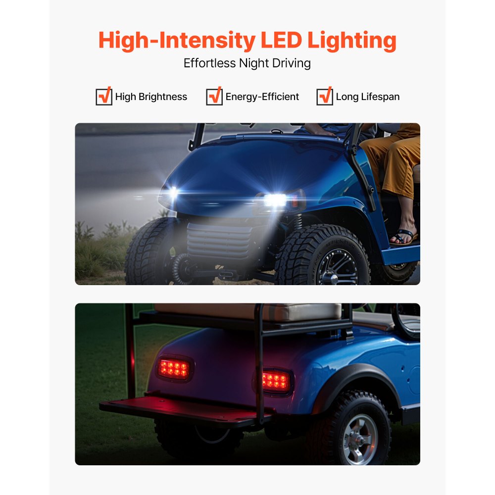 VEVOR Golf Cart Light Kit, 12 Volt, LED Headlight and Tail Light Kit with Wiring Harness, Switch, Zip Ties, ABS