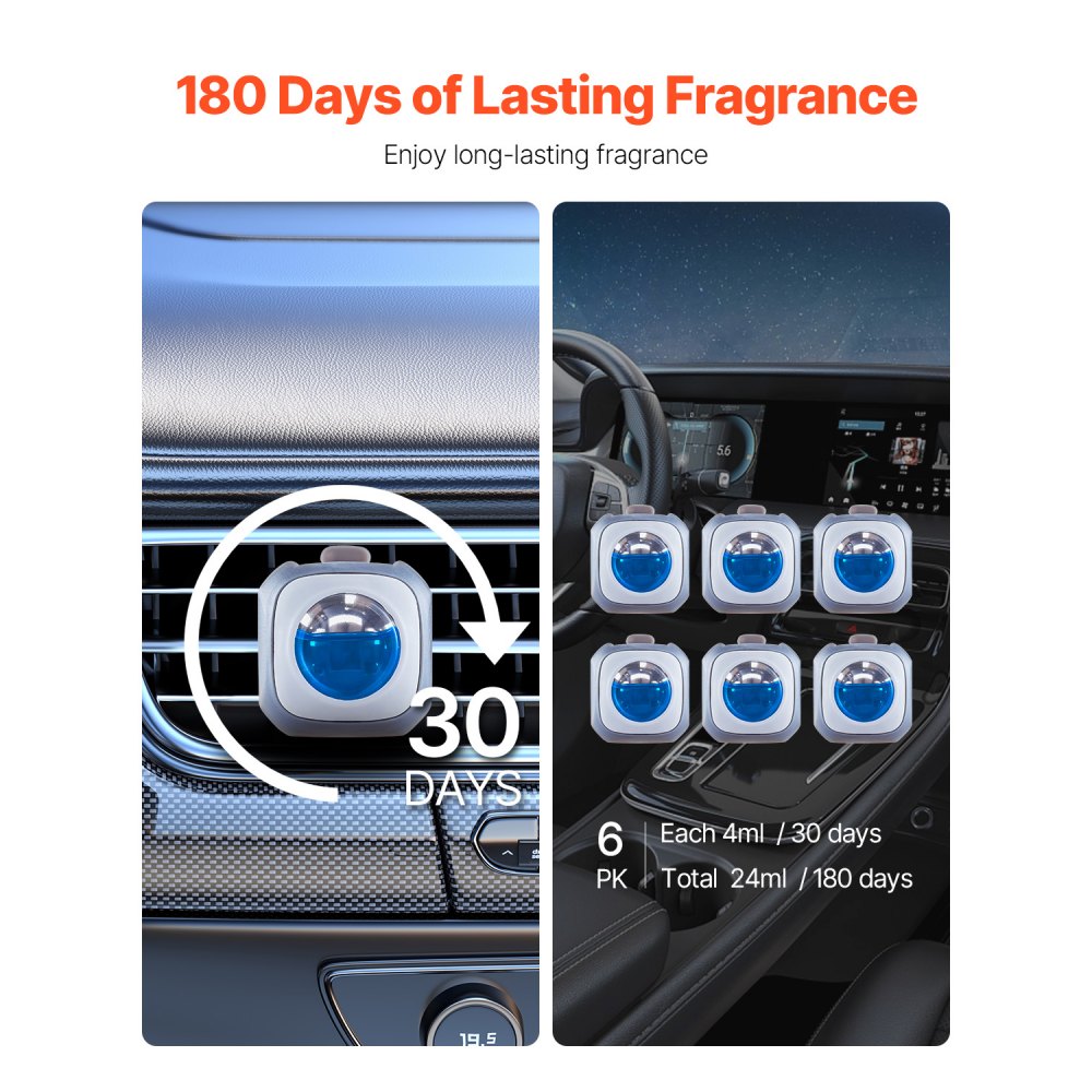 VEVOR Car Air Freshener, 6-Pack New Car Scent Vent Clips, 4ml Each, Long-Lasting Fragrance Up to 180 Days , Adjustable