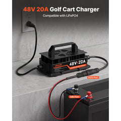 VEVOR Golf Cart Battery Charger 48V 20A Club Car EZGO Lithium Smart Charger, for LiFePO4 Battery, Aluminum Alloy Shell