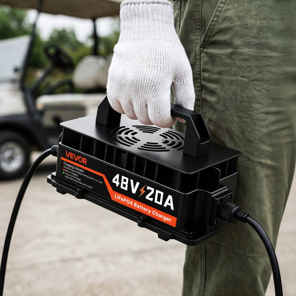 VEVOR Golf Cart Battery Charger 48V 20A Club Car EZGO Lithium Smart Charger, for LiFePO4 Battery, Aluminum Alloy Shell