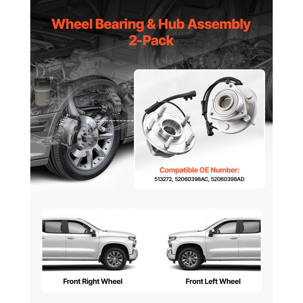 VEVOR 2PCS Front Wheel Bearing & Hub Assembly Fit for Jeep Wrangler 2010 Islander 2016 Rubicon Sahara 75th Anniversary