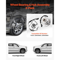 VEVOR 2PCS Front Wheel Bearing & Hub Assembly Fit for Jeep Wrangler 2010 Islander 2016 Rubicon Sahara 75th Anniversary
