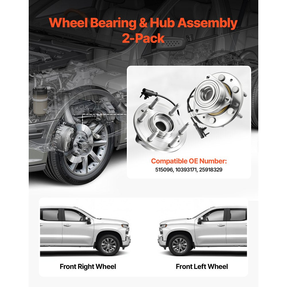 VEVOR 2PCS Front Wheel Bearing & Hub Assembly Fit for 2007-2013 Chevy Avalanche GMC Sierra 1500 Cadillac Escalade EXT