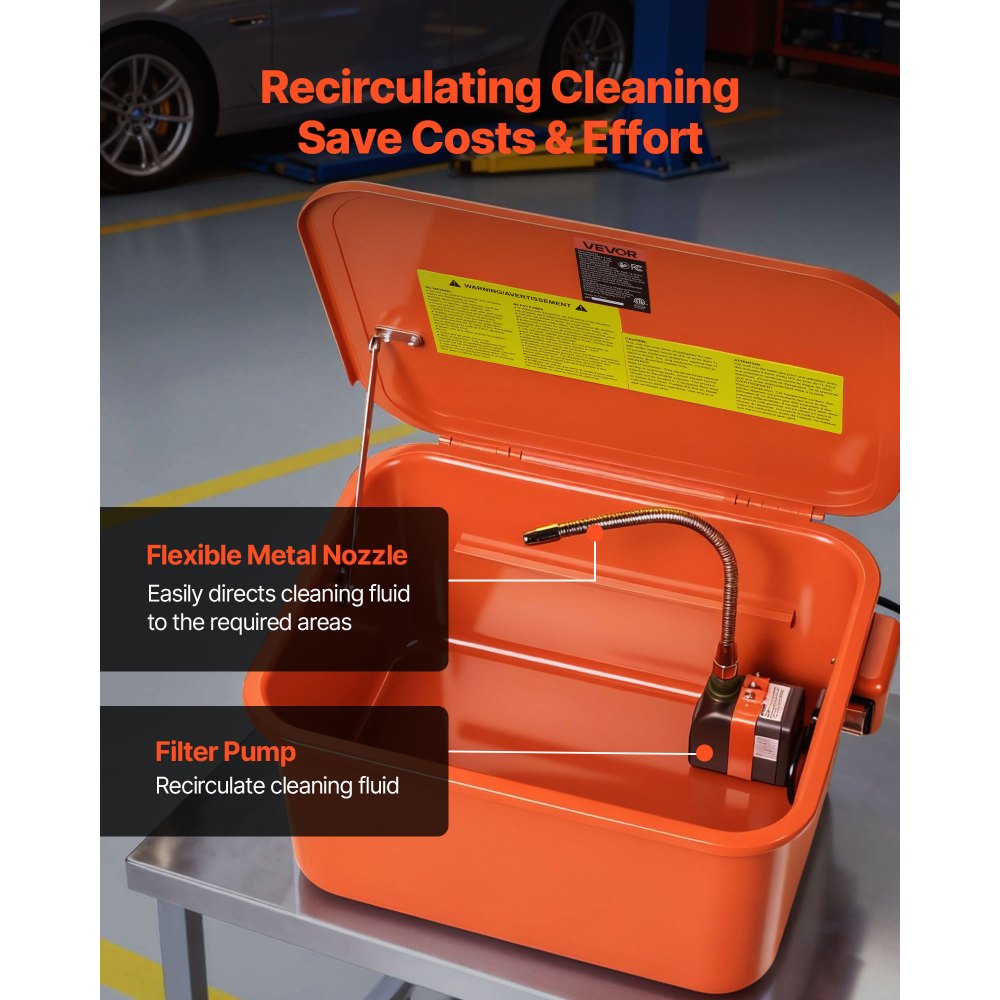 VEVOR Parts Washer 5-Gallon, 3.5 Gallon Solvent Capacity, 0.4 Gallon per Minute Max Pump Output, Portable Steel