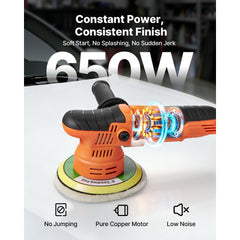 VEVOR Car Buffer Polisher, 6-Inch Dual Action Polisher Buffer Waxer, 650W 6 Variable Speeds 2000-6800RPM Random Orbital