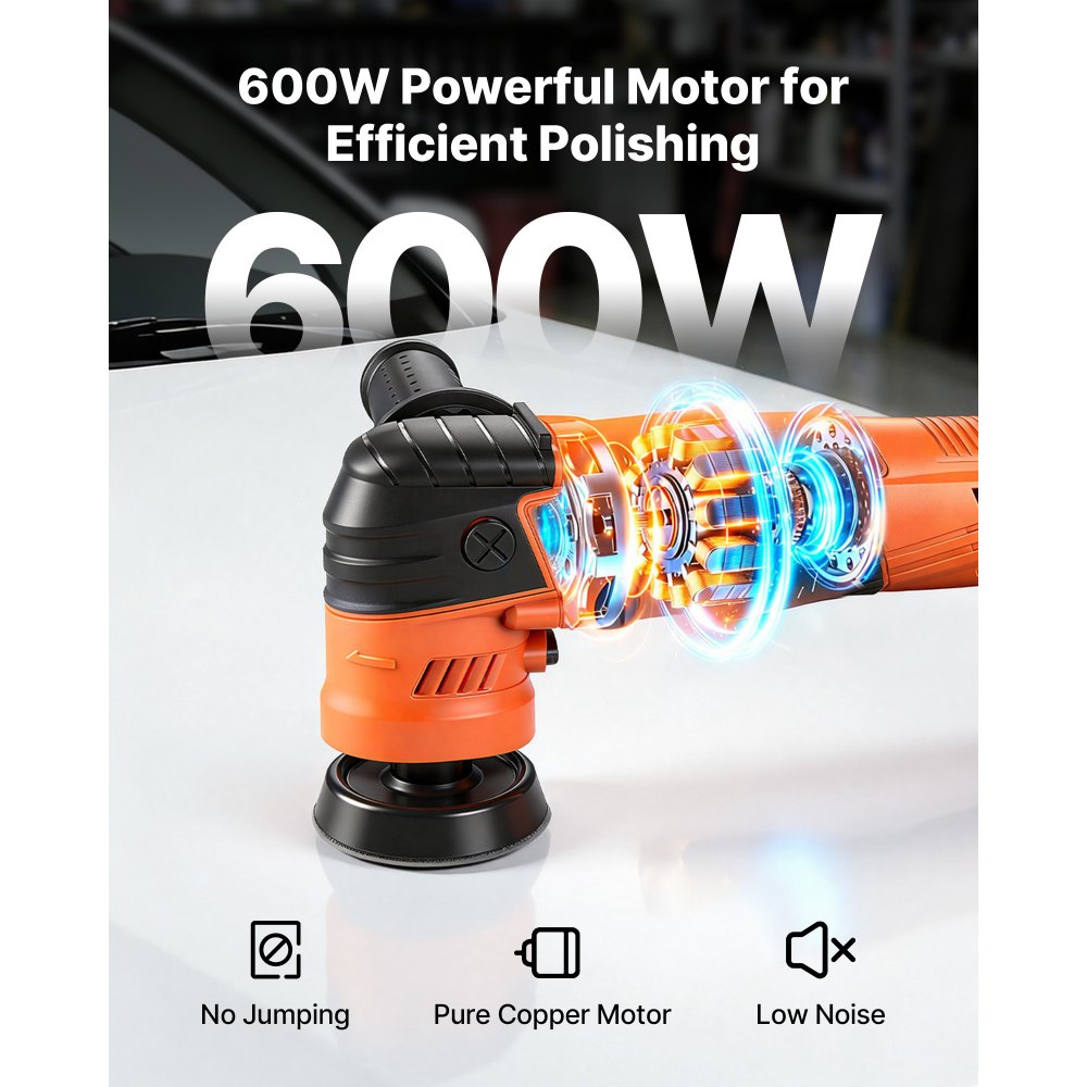 VEVOR Car Buffer Polisher, 1.2"/2"/3" Rotary Polisher Buffer, 600W 6 Variable Speeds 1000-4500RPM Car Polisher Waxer