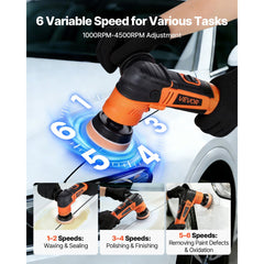 VEVOR Car Buffer Polisher, 1.2"/2"/3" Rotary Polisher Buffer, 600W 6 Variable Speeds 1000-4500RPM Car Polisher Waxer