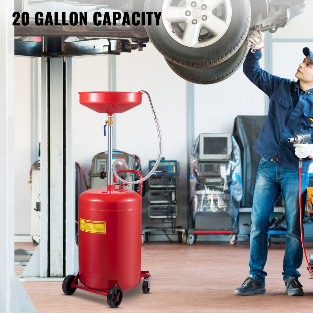 VEVOR Waste Oil Drain Tank 20 Gallon Portable Oil Drain Air Operated Drainer Oil Change, Oil Drain Container, Fluid