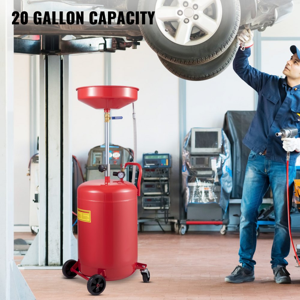 VEVOR Waste Oil Drain Tank 20 Gallon Portable Oil Drain Air Operated Drainer Oil Change, Oil Drain Container, Fluid