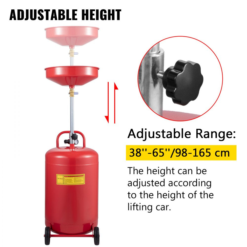 VEVOR Waste Oil Drain Tank 20 Gallon Portable Oil Drain Air Operated Drainer Oil Change, Oil Drain Container, Fluid