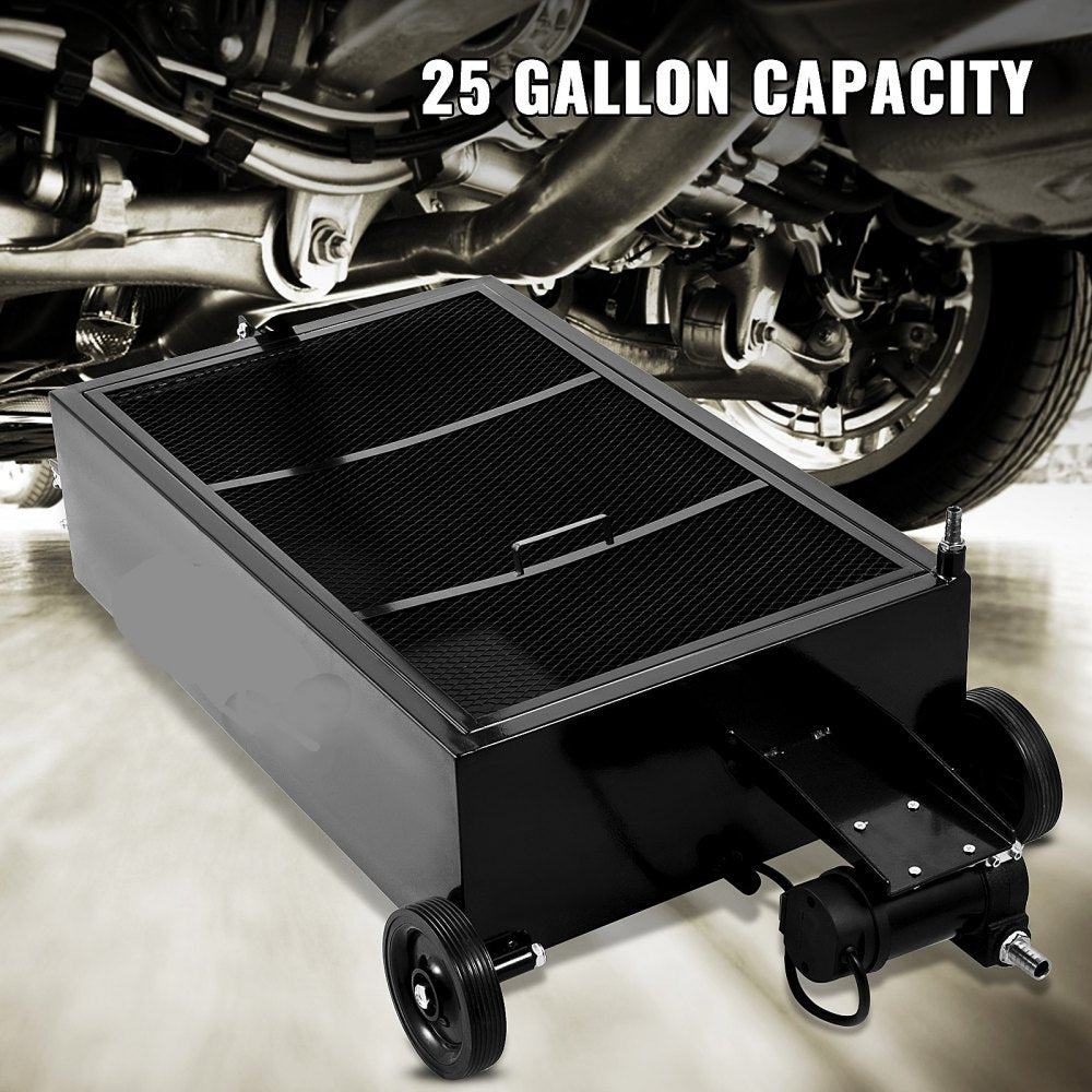 VEVOR Oil Drain Pan 25 Gallon Oil Drain Tank, 95L Low Profile Oil Drain Pan, Large Capacity Oil Change Pan, Foldable