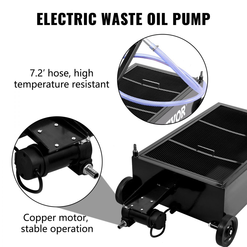 VEVOR Oil Drain Pan 25 Gallon Oil Drain Tank, 95L Low Profile Oil Drain Pan, Large Capacity Oil Change Pan, Foldable