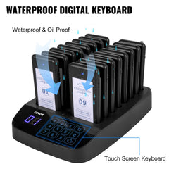 VEVOR F101 Restaurant Pager System 16 Pagers, Max 98 Beepers Wireless Calling System, Touch Keyboard with Vibration