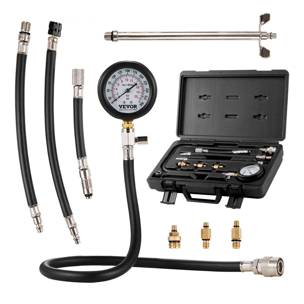 VEVOR Compression Tester Adapter Kit, 9 Pcs Automotive Engine Cylinder Leak Down Compression Test, Accurate Dual Scale