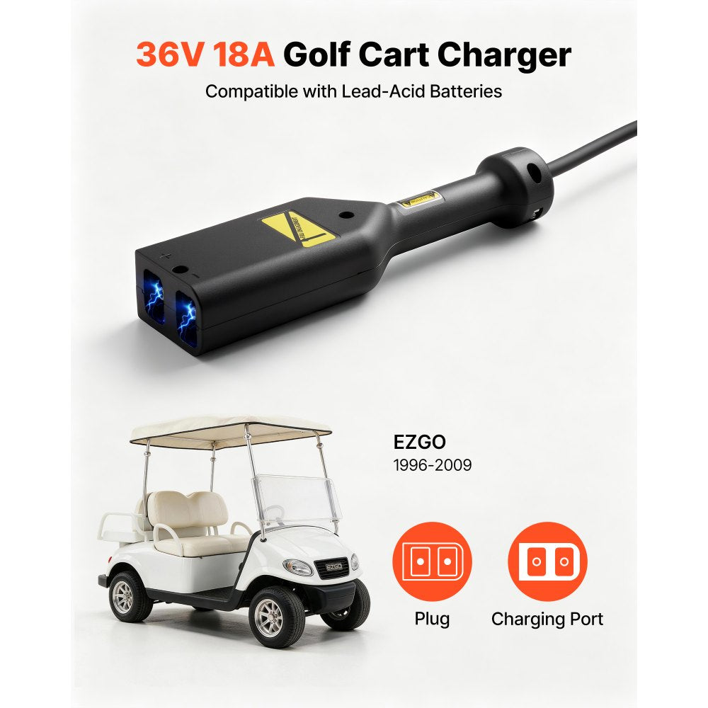 VEVOR Golf Cart Battery Charger 36V 18A EZGO Smart Charger D Style Plug, Only for Lead Acid Battery, Aluminum Alloy