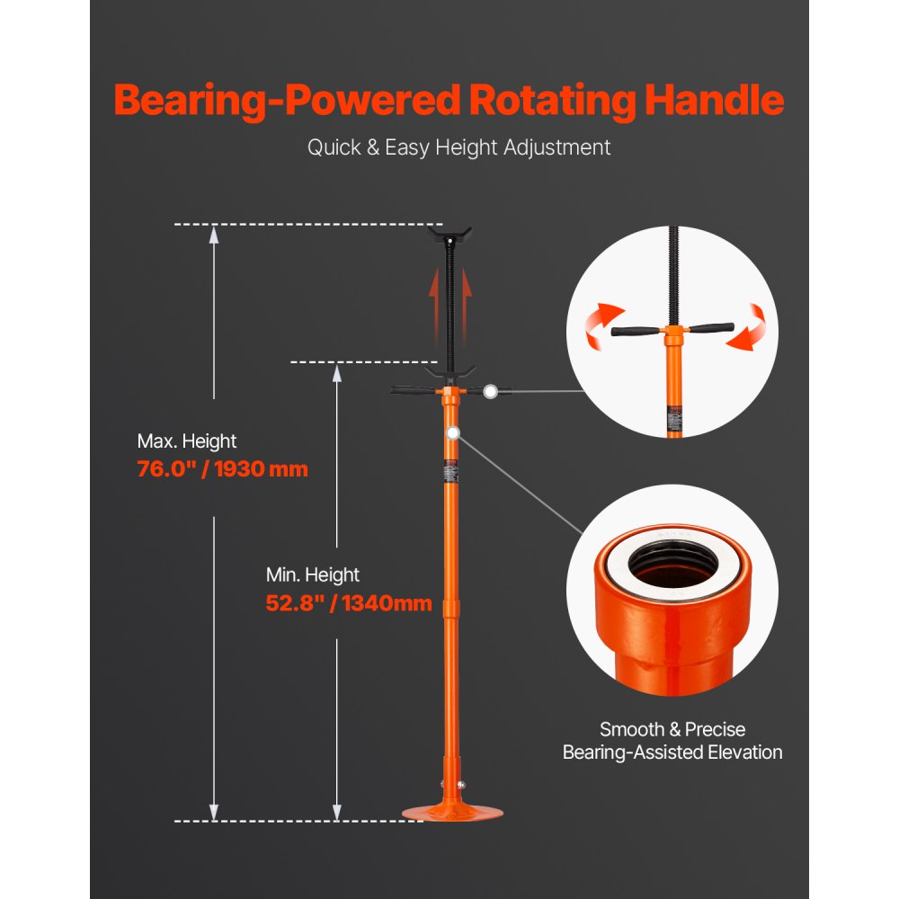 VEVOR Underhoist Support Stand, 3/4 Ton Capacity Under Hoist Jack Stand, Lifting from 52.8 to 76 in, Self-Locking