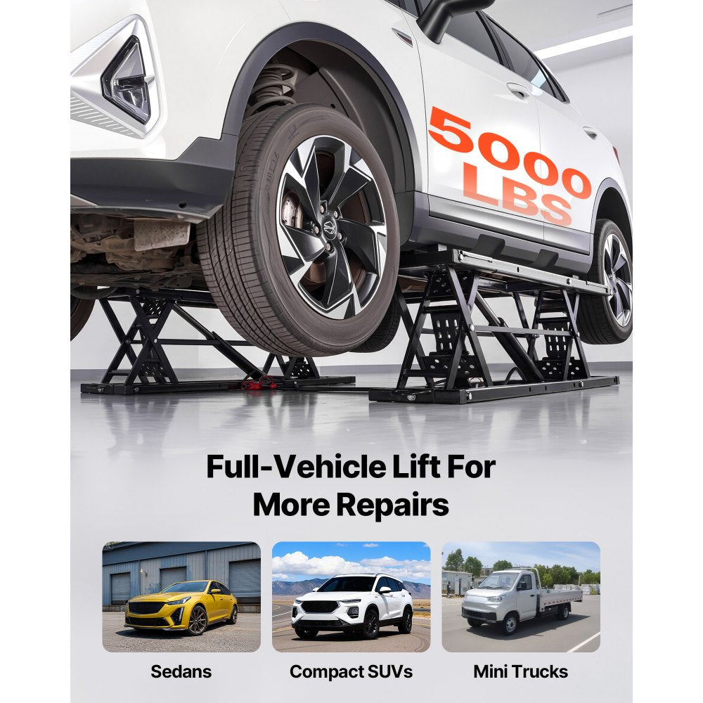 VEVOR Portable Car Lift, 5000 lbs Capacity, Heavy Duty Quick Lift with 25.6" Max Height, Pneumatic Pump, Wheels, 4