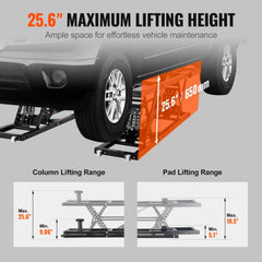 VEVOR Car Lift, 25.6" Max. Height, 5,000 LBS Capacity Portable Car Lift, with Extended-Length Plates, Heavy-duty Carbon