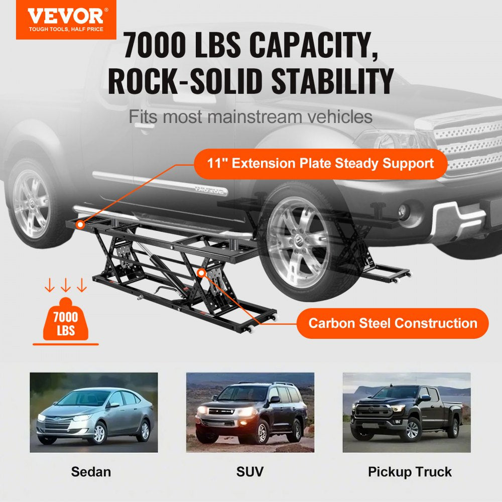 VEVOR Car Lift, 7,000 LBS Capacity Portable Car Lift, with Extended-Length Plates, 26.8" Max. Height, Heavy-duty Carbon