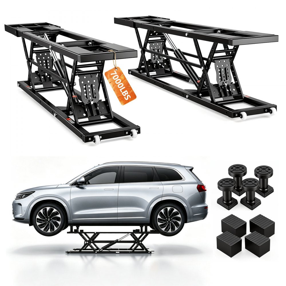 VEVOR Car Lift, 7,000 LBS Capacity Portable Car Lift, with Extended-Length Plates, 26.8" Max. Height, Heavy-duty Carbon