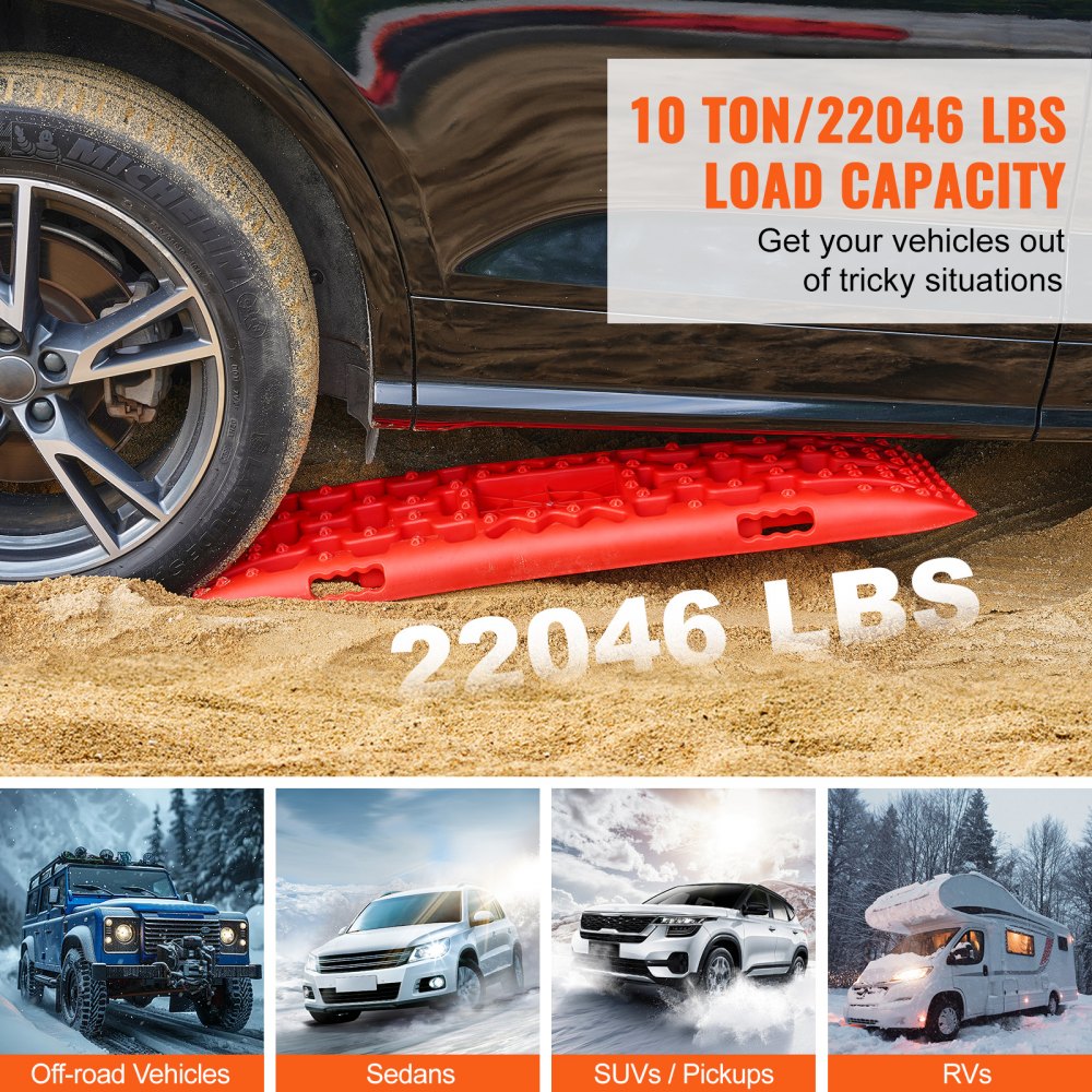 VEVOR 10 TON Traction Boards with PP Material, Recovery Boards for Off-road Vehicles/Cars/Pickups/SUVs/RVs, Pair Tire