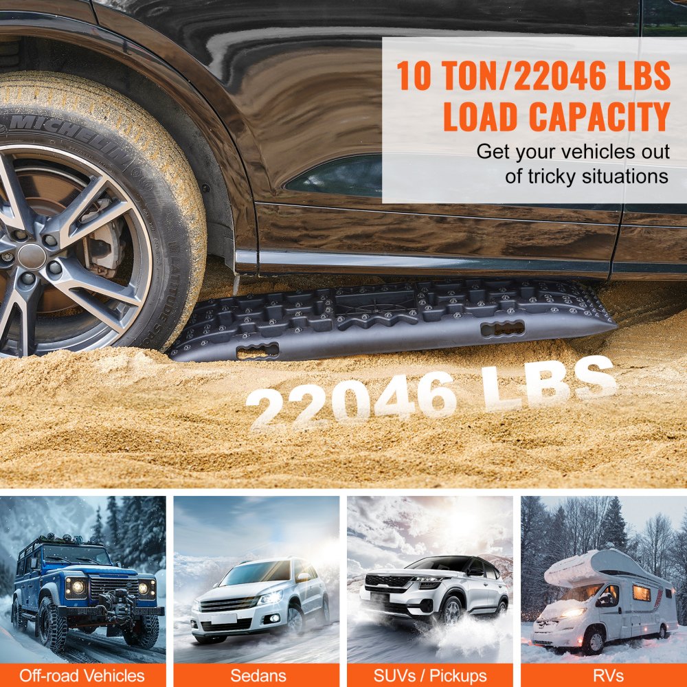 VEVOR 10 TON Traction Boards with PP Material, Recovery Boards for Off-road Vehicles/Cars/Pickups/SUVs/RVs, Pair Tire